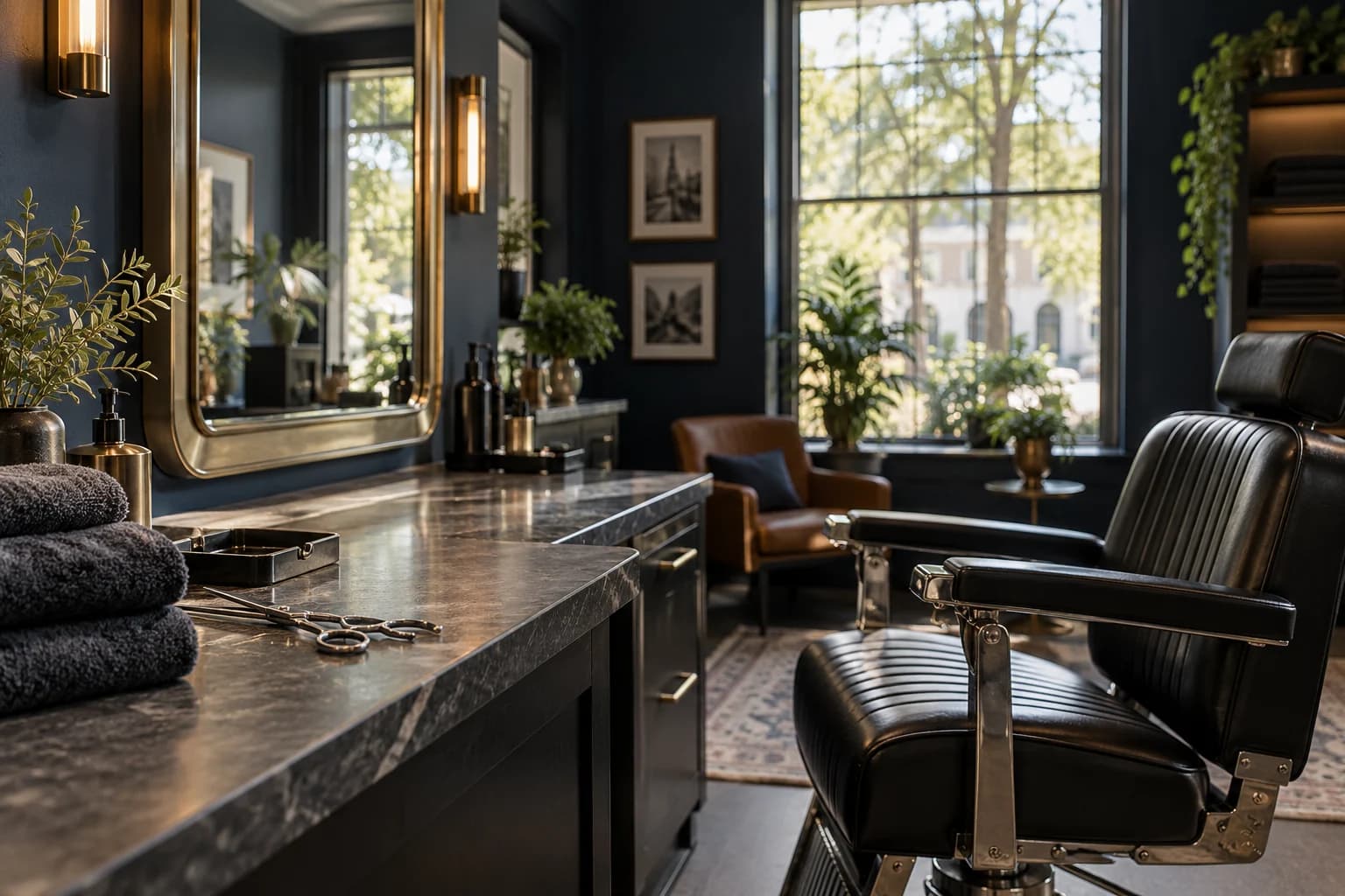 Illustrative concept of a private men’s salon suite