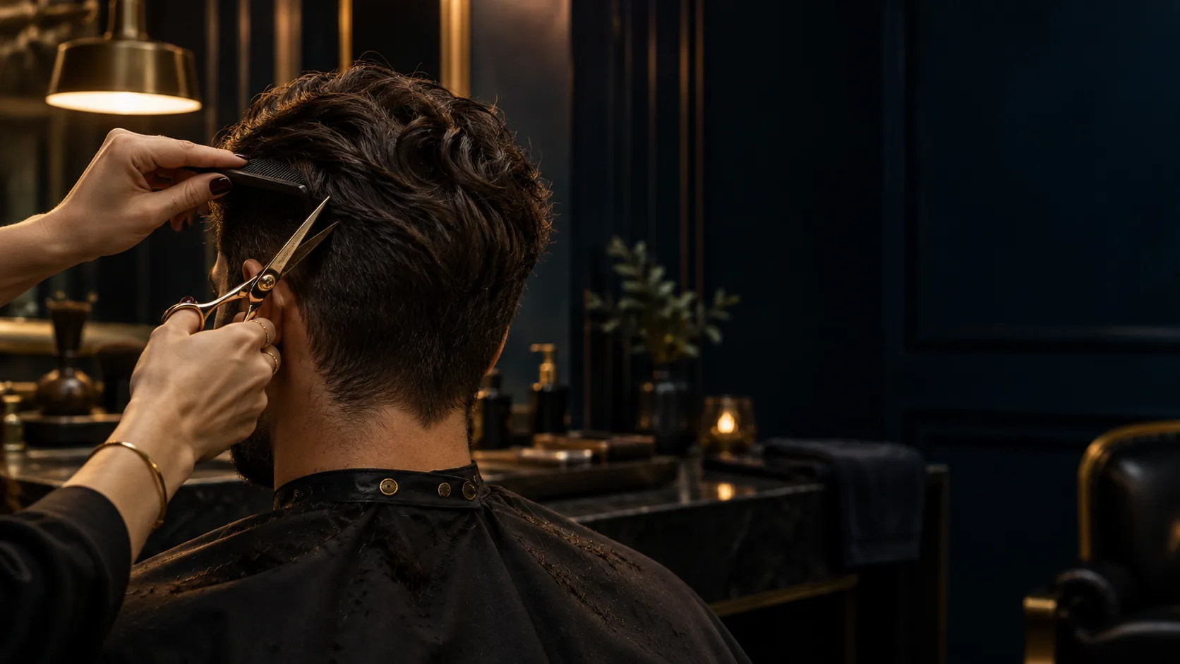 Illustrative close view of hair cutting, with no identifiable client